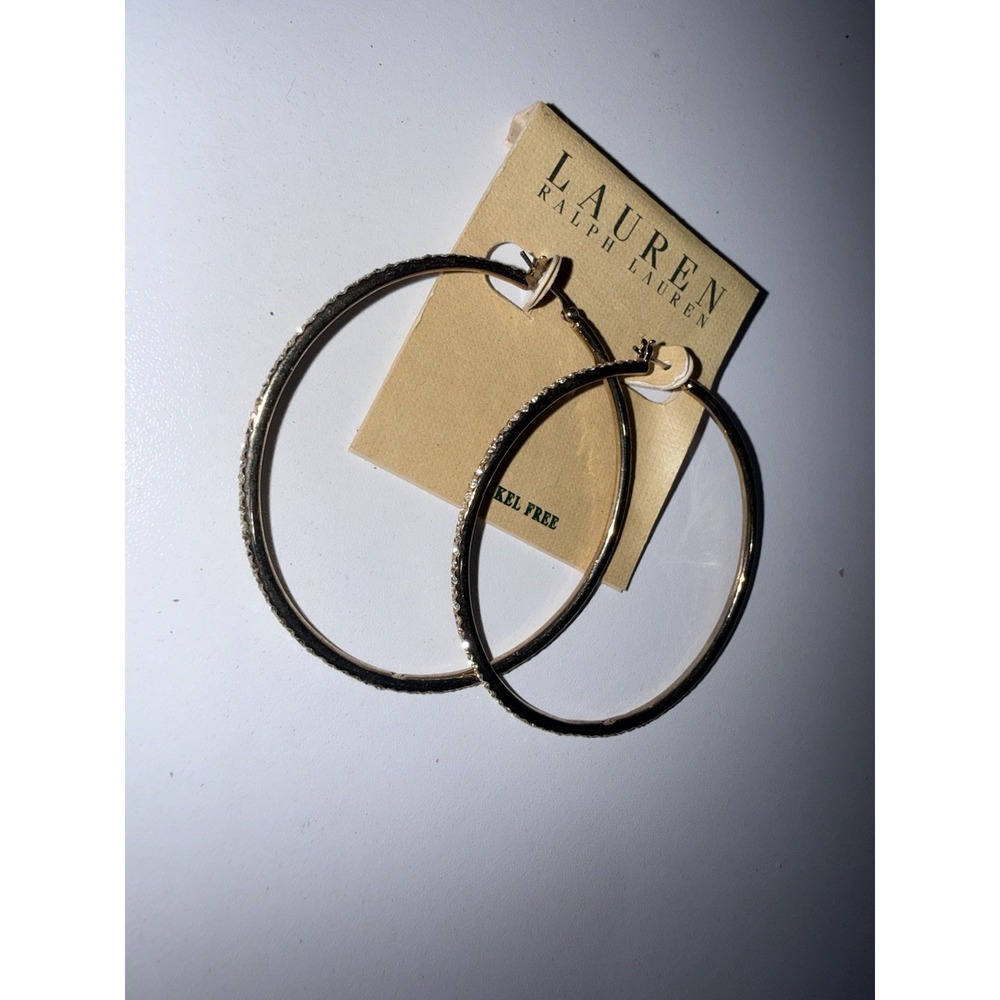 Lauren Ralph Lauren Gold Tone Hoop Earrings Pavé Crystals